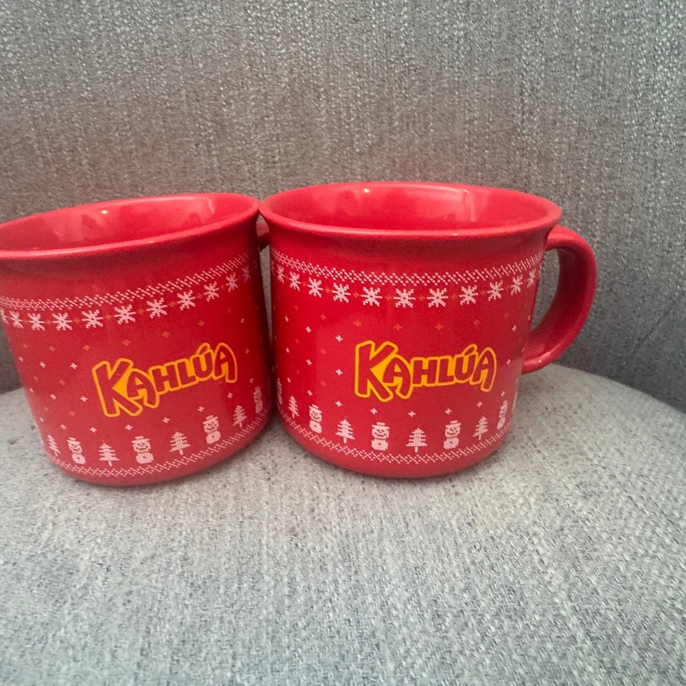 Kahlua Red‎ Christmas Holiday Mugs Set of 2 Snowman Trees Festive Design
